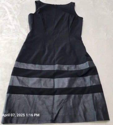 Lauren Ralph Lauren Dress Sz 4 Faux Leather Bands Fitted Black Zipper Hook & Eye - Image 1 of 4