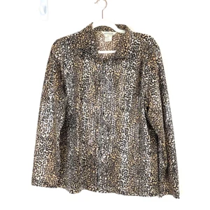 Exclusively Misook Womens Size L Full Zip Jacket Animal Print Paillettes Brown - Picture 1 of 9