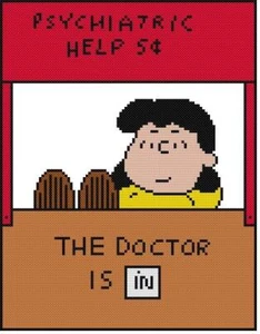 CROSS STITCH+ CRAFT PATTERN Lucy Van Pelt Pyschiatric Booth Doctor Help 5 Cents - Picture 1 of 14