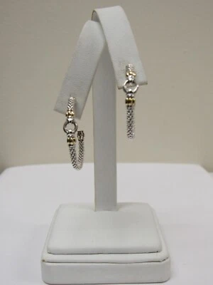 Designer LAGOS Sterling Silver 18K Signature Caviar Link Hoop Earrings Foto 1 de 4