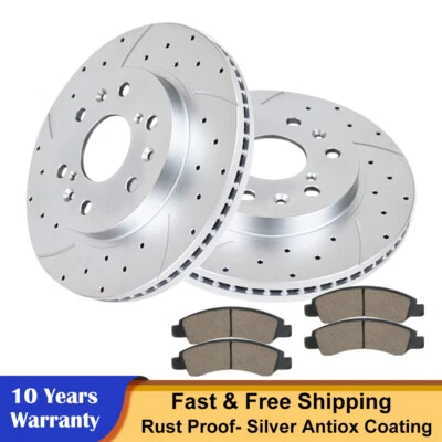 Front Drilled Brake Rotors Discs Ceramic Pads Fit 2WD 4WD 4X4 Chevy GMC Brakes - Image 1 of 4