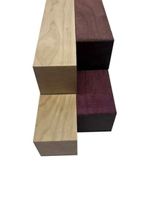 Pack Of 4,Hard Maple & Purpleheart Turning Wood Blank Square Block 2" x 36" - Picture 1 of 4