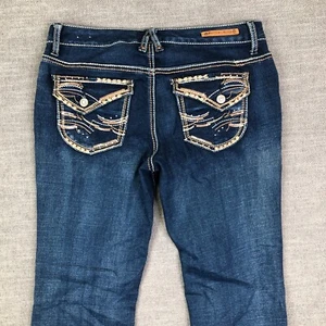 Rhythm In Blues Jeans Womens 6 30 Bootcut Flap Pocket Thick Stitch Embroidered - Picture 1 of 11