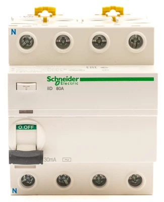 SCHNEIDER A9R11480 ACTI9 iID RCCB 80A 80 AMP 4P 30mA TYPE AC MG 402642529 - Image 1 of 4