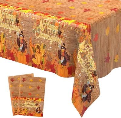2 Pack Thanksgiving Tablecloth 54x108 Inch Fall Pumpkin Turkey Maple Decorations - Image 1 of 4