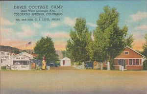 Cartolina di lino Davis Cottage Camp Colorado Springs CO. - Foto 1 di 2