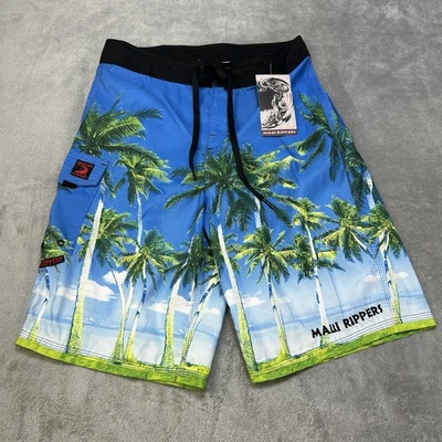 Maui Rippers Board Shorts Cargo Men Sz 30 Palm Tree Print  Surf Swim - Image 1 of 4