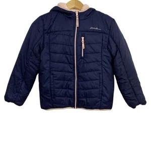 Eddie Bauer Girls Deer Harbor Reversible Hooded Jacket Medium 10-12 Blue Pink - Picture 1 of 14
