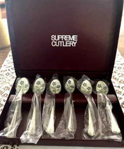 Supreme Cutlery Set of 6 Stainless Steel Floral Tea Spoons in Orig. Box NEW - Picture 1 of 2