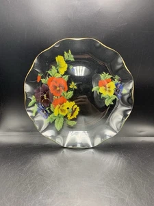 Chance Glass 8" Plate Pilkington Group Vintage Flowers Gold Trim - Picture 1 of 14