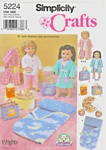 Simplicity 5224 18" Doll Clothes & Accessories Craft Pattern Uncut Sleepwear - Picture 1 of 2