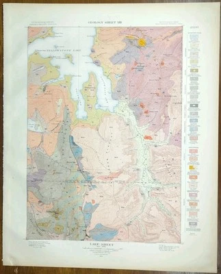 Vintage 1904 USGS Map YELLOWSTONE NATIONAL PARK WYOMING Old Antique LAKE SHEET - Image 1 of 4