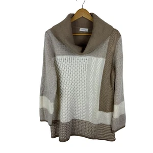 Calvin Klein Cowl Neck Colorblock Sweater XL Neutral Textured Knit Pullover Cozy - Picture 1 of 8