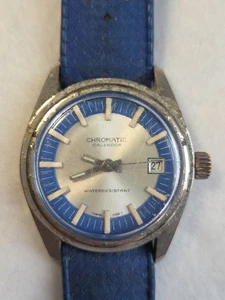 CHROMATIC CALENDAR 12623 Men's Wristwatch Swiss Made Vintage 1960s Blue WB - Picture 1 of 11