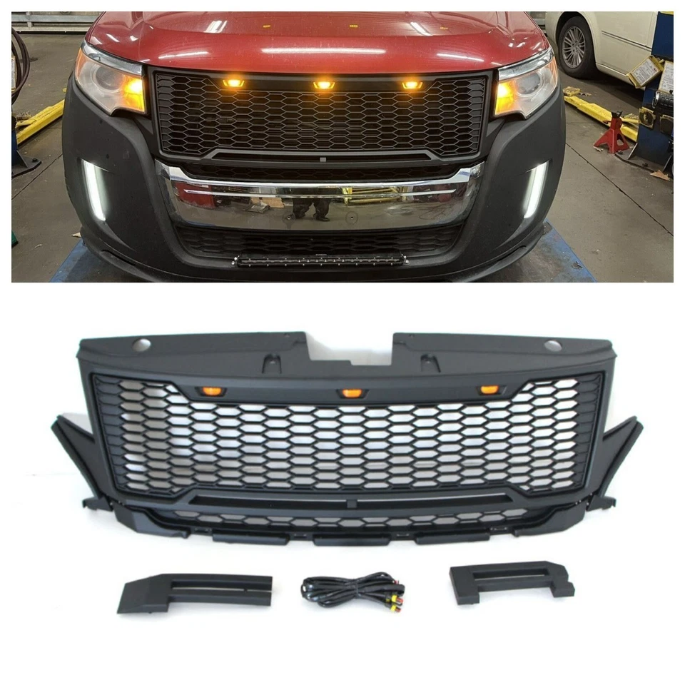 Rejilla delantera negra apta para Ford Edge 2011-2014 rejilla de parachoques superior con luces LED Foto 1 de 4