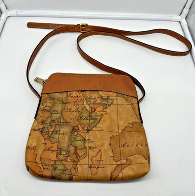 Bolso Bandolera ALVIERO MARTINI CLASE 1A Mapa Impreso Prima PVC Cuero Marrón Borde Foto 1 de 4