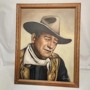 John Wayne Ölgemälde Leinwand 24" x 18" gerahmtes Porträt gesungen von M. ARAMO - Bild 1 von 13