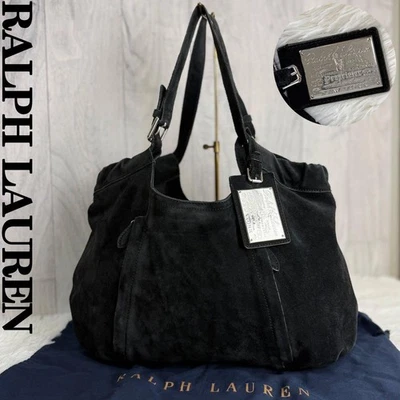Auténtico bolso de hombro de cuero gamuza Ralph Lauren con logotipo negro de Japón Foto 1 de 4