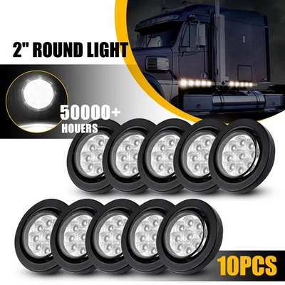 10 peças 2" branco redondo 9LED luz traseira marcador lateral com ilhó para reboque caminhão trailer P - Imagem 1 de 4