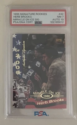 1995 Signature Rookies Herb Brooks Miracle On Ice Sig /2000 PSA 7/ 10 Auto Rare - Image 1 of 2