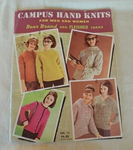 VTG 1963 Campus Hand Knits for Men & Women Vol 71 Rev Ed Knitting Fleisher Yarns - Picture 1 of 12