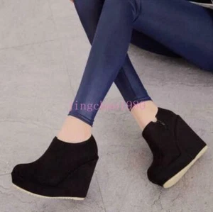 Stivaletti donna punta tonda zeppa tacco alto plateau romano stivaletto club scarpe pompa - Foto 1 di 6