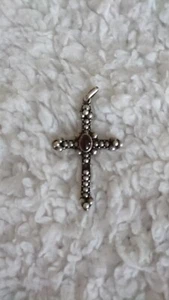 Croce In Argento 925 Con Ametista, Vintage Perline Argento E Pietra, ciondolo - Foto 1 di 12