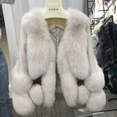 Women Natural Fox Fur Coat Splicing Sheepskin Leather Warm Thick Fox Fur Jacket - Image 1 of 4