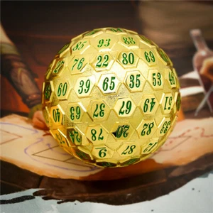 Dados poliédricos individuales de metal dorado de 100 lados (D100) | con color verde (45 mm) - Imagen 1 de 5