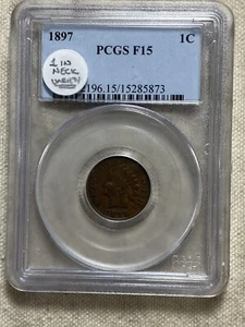 1897 Indian Head Cent PCGS F15 1 in Neck Variety Scarce Type - Picture 1 of 8