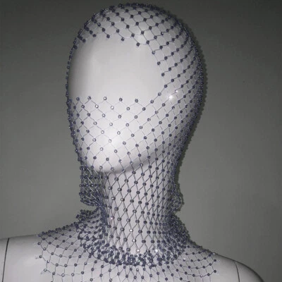 ladies Rhinestone Face Mask Balaclava Crystal Glitter Headwear Party Mesh - Image 1 of 4