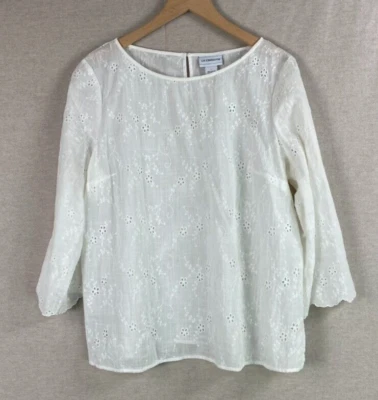 Top Liz Claiborne Mujer Cottagecore Talla L Blanco Ojales Manga 3/4 Boho Femenino Foto 1 de 4