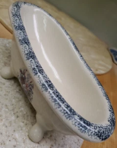 Vintage Claw Foot Tub Floral Off White w/ Green Trim Soap Dish Holder 9” - Picture 1 of 13