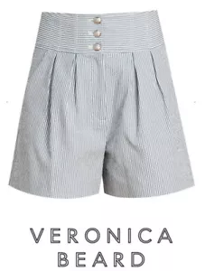 sz 8 NWT VERONICA BEARD Shorts ALICIA Blue White Striped Seersucker Womens $328 - Picture 1 of 10