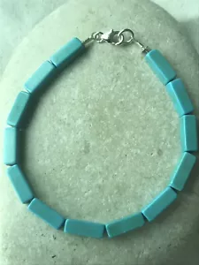 Howlite türkis rechteckiges Herrenarmband - 925 Sterlingsilber - kostenlose P&P - Bild 1 von 5