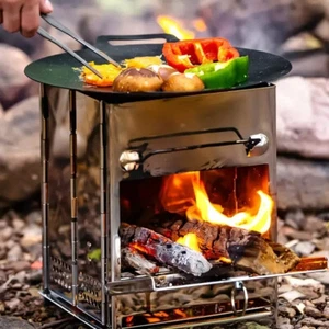 Portable Folding Cooker Camping Cook BBQ Stove Wood Burning Stove Outdoor New - Picture 1 of 18