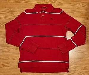 Abercrombie Fitch Herren Poloshirt Rot Streifen Langarm Exklusiver Stil Gr. L - Bild 1 von 3