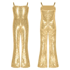 Kids Girls Movie Character Pretend Bodysuit Sequins Bell Bottoms Jumpsuit - Picture 1 of 57