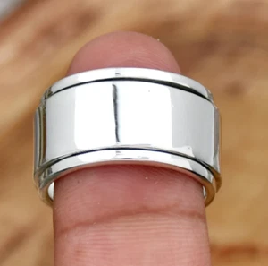 Solid 925 Sterling Silver Wide Band& SPINNER Ring Handmade Ring All Size - Picture 1 of 5