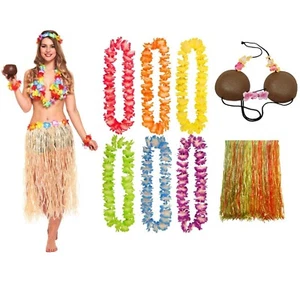 HAWAIIAN FANCY DRESS COSTUME Ladies Hula Coconut Bra Lei Garland Hen Party Lot - Picture 1 of 11