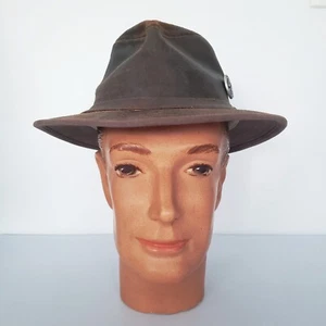 Cappello Packer Vintage LL BEAN in Pelle con Spilla Marrone Fedora Taglia M DEADSTOCK RARO - Foto 1 di 13