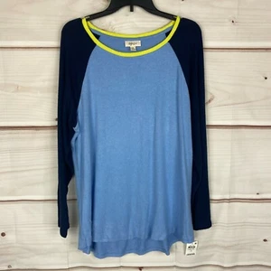 Style&Co Top Womens 1X Blue Long Sleeve T-Shirt Scoop Neck Color Block Knit - Picture 1 of 7