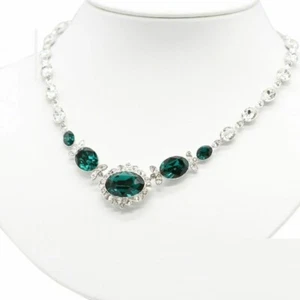 Collana In Cristallo Swarovski Argento Verde Chiaro Con Strass Per Donne - Foto 1 di 11
