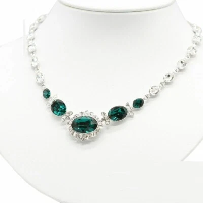 Collana In Cristallo Swarovski Argento Verde Chiaro Con Strass Per Donne - Immagine 1 di 4