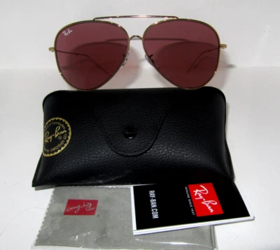 Gafas de sol Ray-Ban RBR0101S aviador reverso 001/69 dorado violeta hombres mujeres nuevas con etiquetas $203 Foto 1 de 4