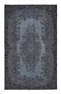 6x9.6 Ft Modern Room-Size Area Rug in Gray & Black, Handmade Living Room Carpet - Picture 1 of 5