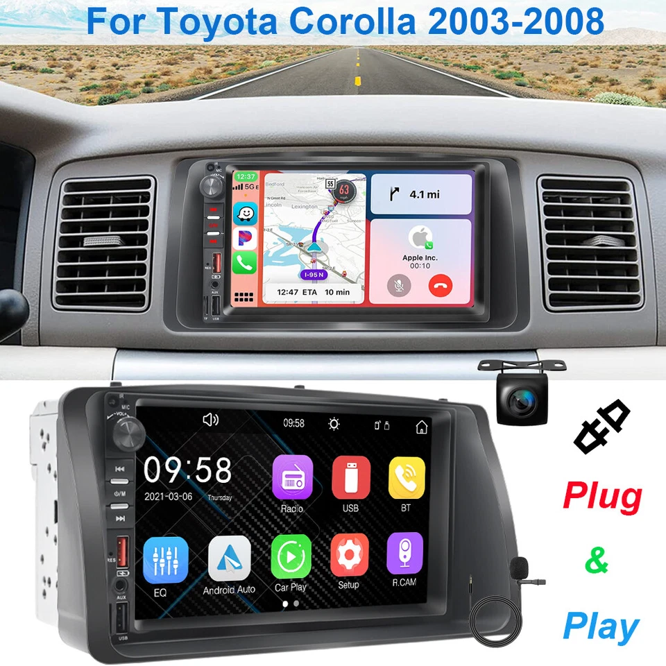 Radio estéreo GPS Apple Carplay de 7" para Toyota Corolla 2003-2008 Android Auto Foto 1 de 4