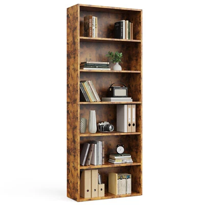 Industrial Wood Open Bookshelf - 6 Storage Shelves, 63" Tall, Floor Standing - Image 1 of 4