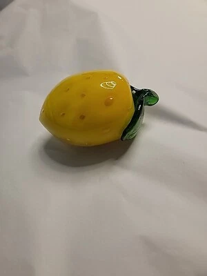 "De colección Vidrio de Murano Limón Fruta Decoración Tallo Hoja Burbujas Amarillo Brillante 4x2""" Foto 1 de 4