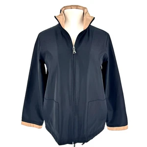 Bernardo Womens Windbreaker Jacket Petite Small Black Brown Full Zip Hidden Hood - Picture 1 of 10
